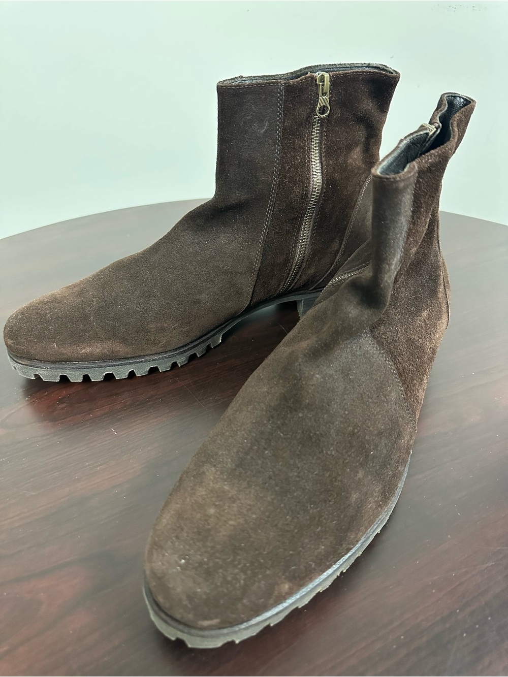 Billy Reid Men's Dark Brown Suede Moto Boot with Side Zip Size 13